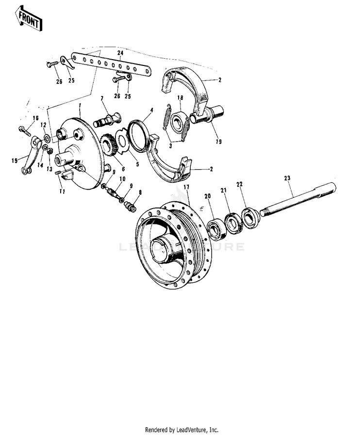 Front Hub/Brake ('72-'73 F9/F9-A 350) Schematic