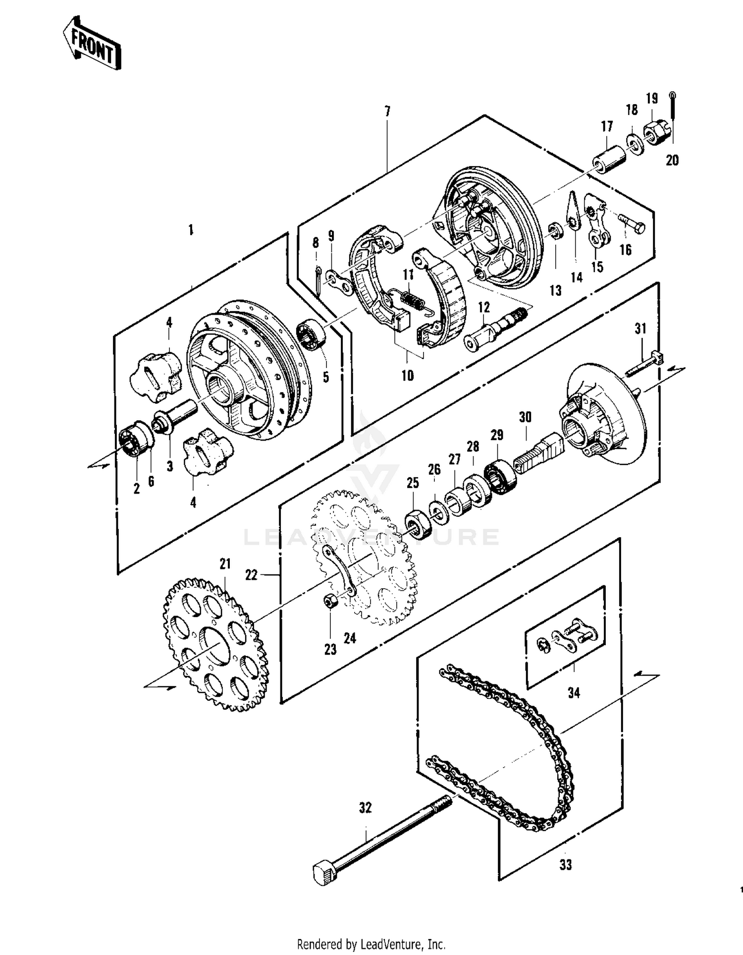 REAR HUB/BRAKE/CHAIN ('75 S)
