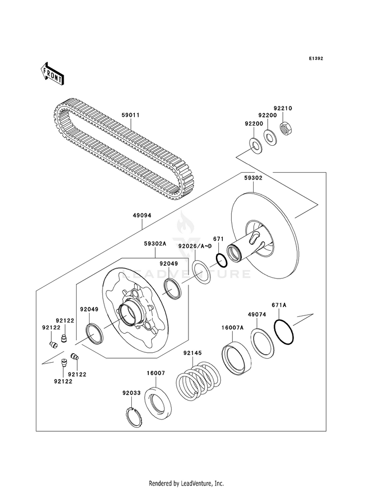 Driven Converter/Drive Belt KVF360AAF Prairie 360 4X4 (2010) Schematic