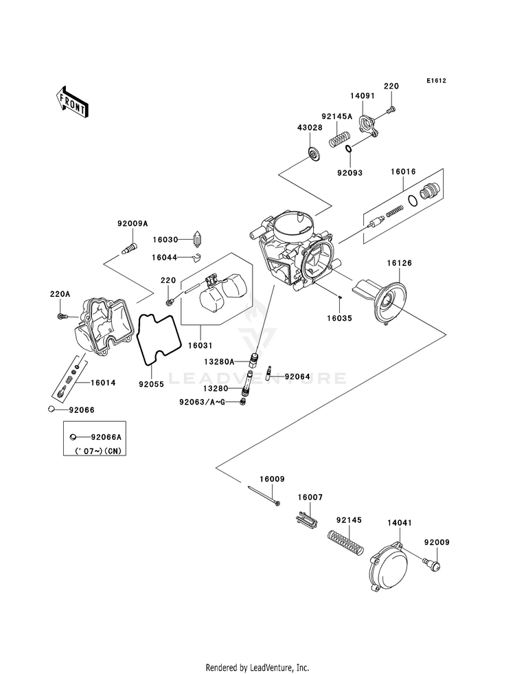 Carburetor Parts KVF650F8F Brute Force 650 4x4i (2008) Schematic