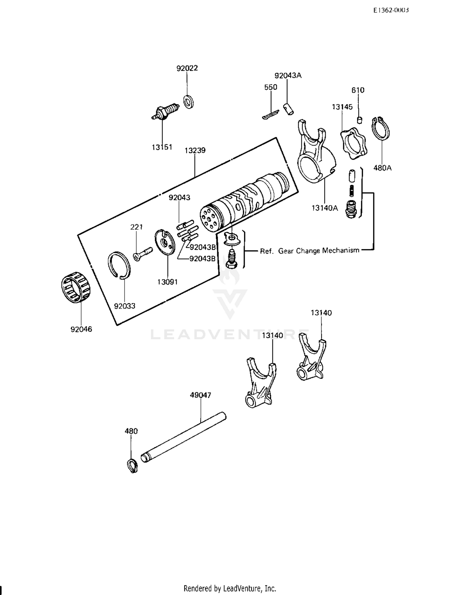 GEAR CHANGE DRUM & FORKS ('83 H3)