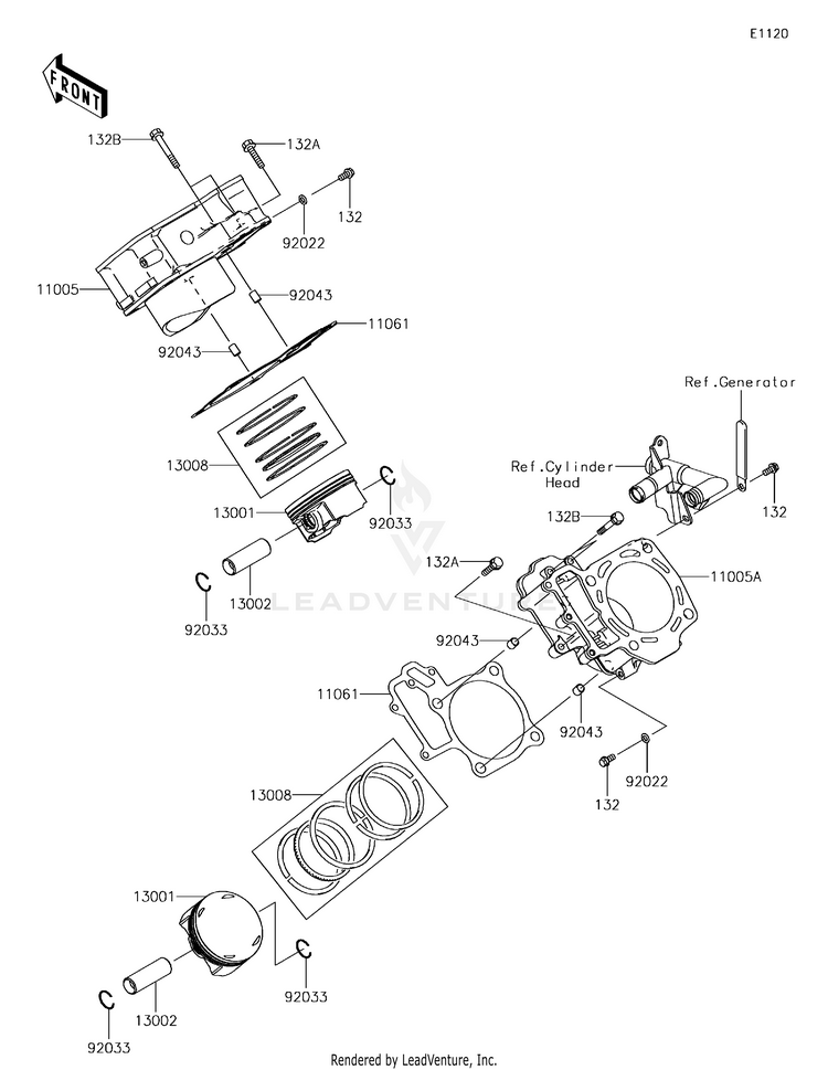 Cylinder/Piston(S) KVF750LGF Brute Force 750 4x4i (2016) Schematic