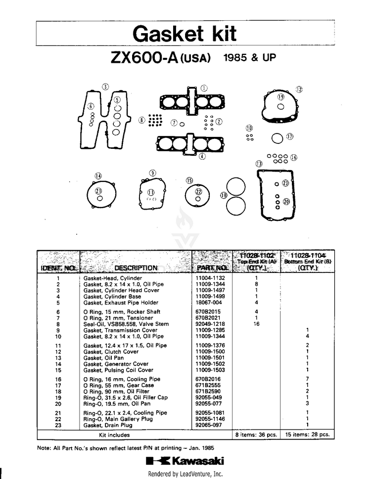 Gasket Kit Zx600-A (Usa) 1985 & Up Schematic