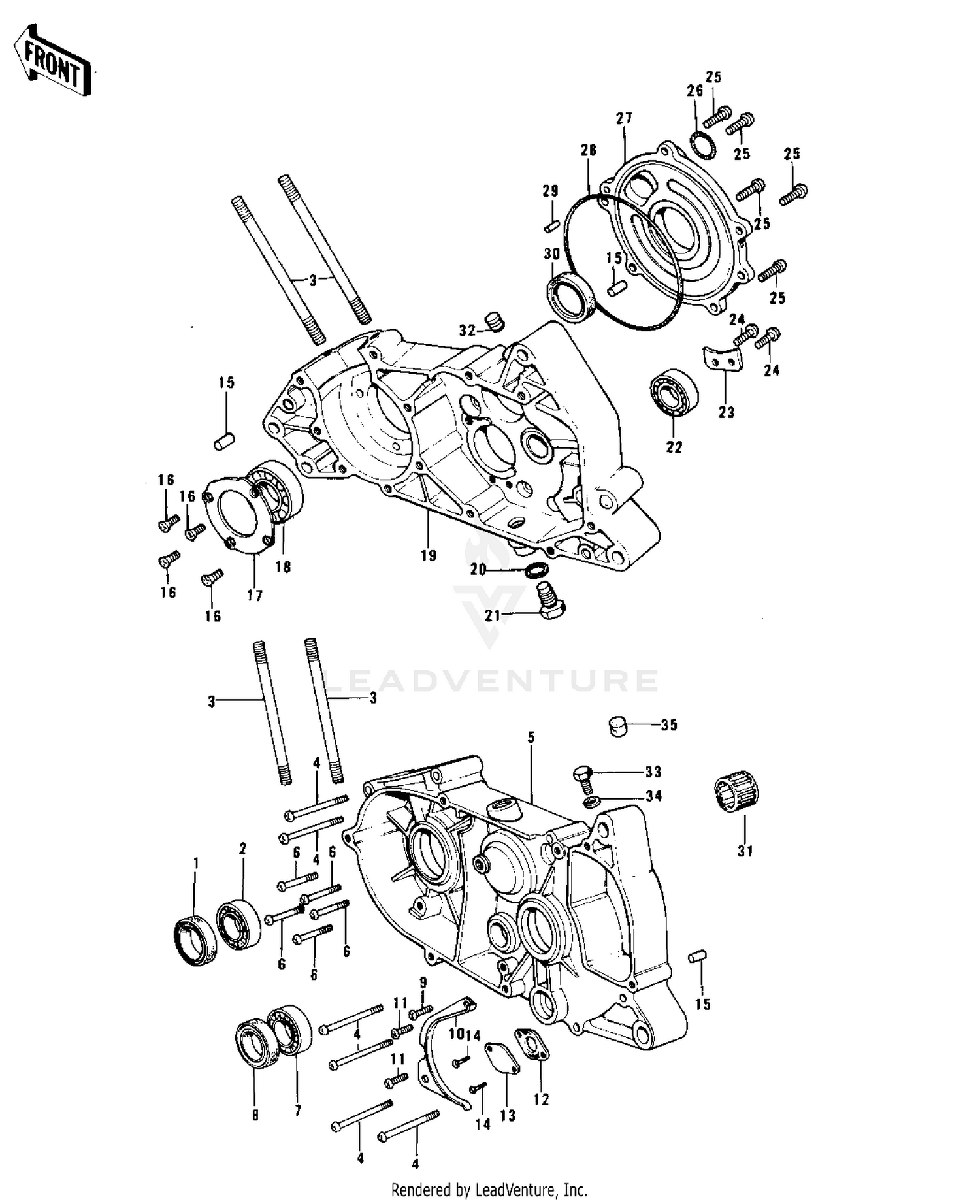 CRANKCASE ('74-'76 KX125/A/A3)