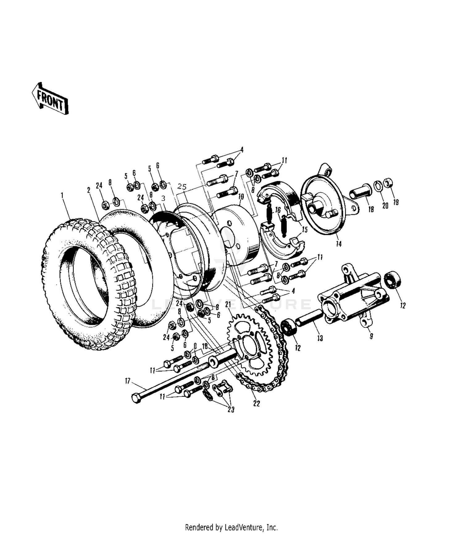 REAR WHEEL/TIRE/HUB/BRAKE/CHAIN ('76-'80