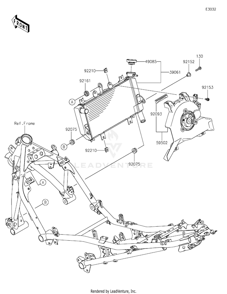 Radiator EX400HLF Ninja 400 (2020) Schematic