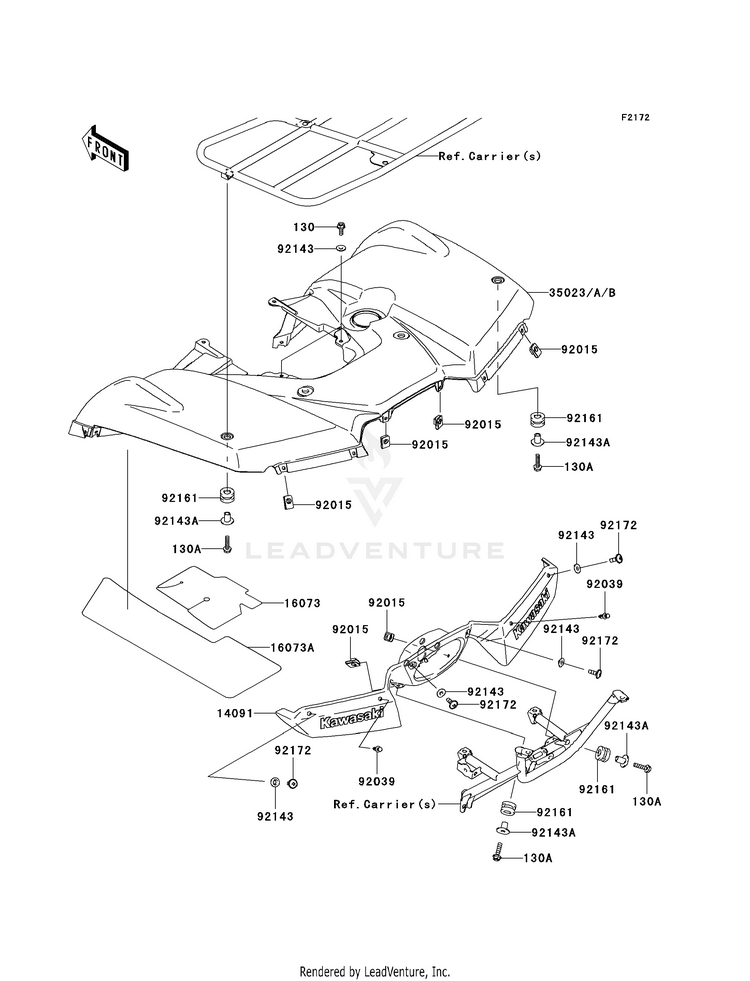 Rear Fender(S) KVF750E8F Brute Force 750 4x4i Hardwoods Green HD (2008) Schematic