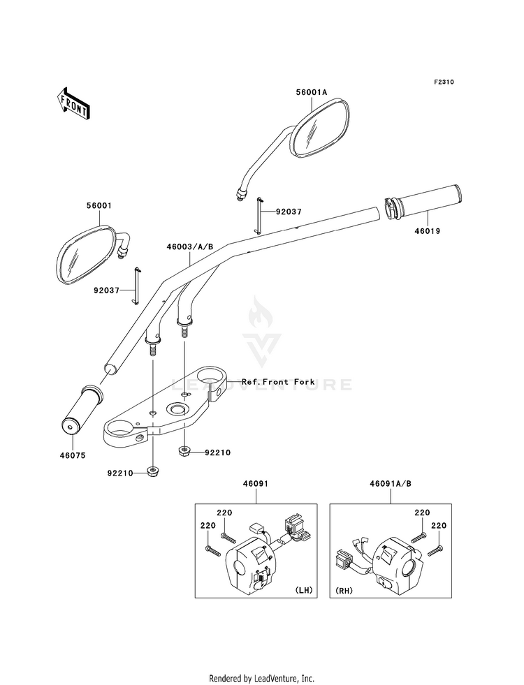 Handlebar VN1600B8F Vulcan 1600 Mean Streak (2008) Schematic
