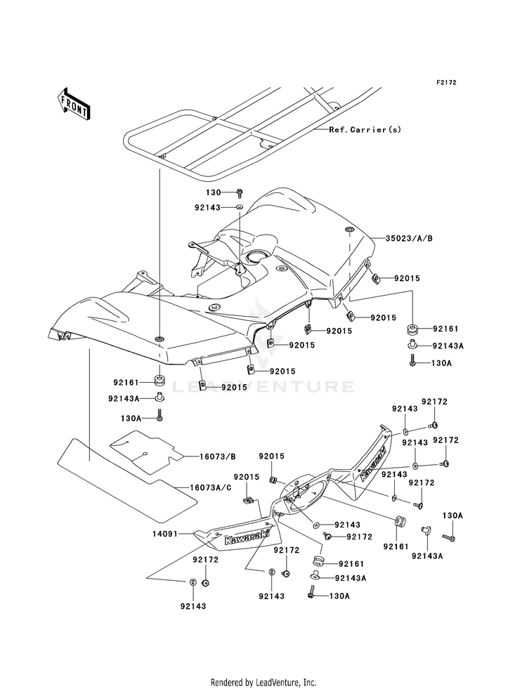 Rear Fender(S) KVF750B7F Brute Force 750 4x4i (2007) Schematic