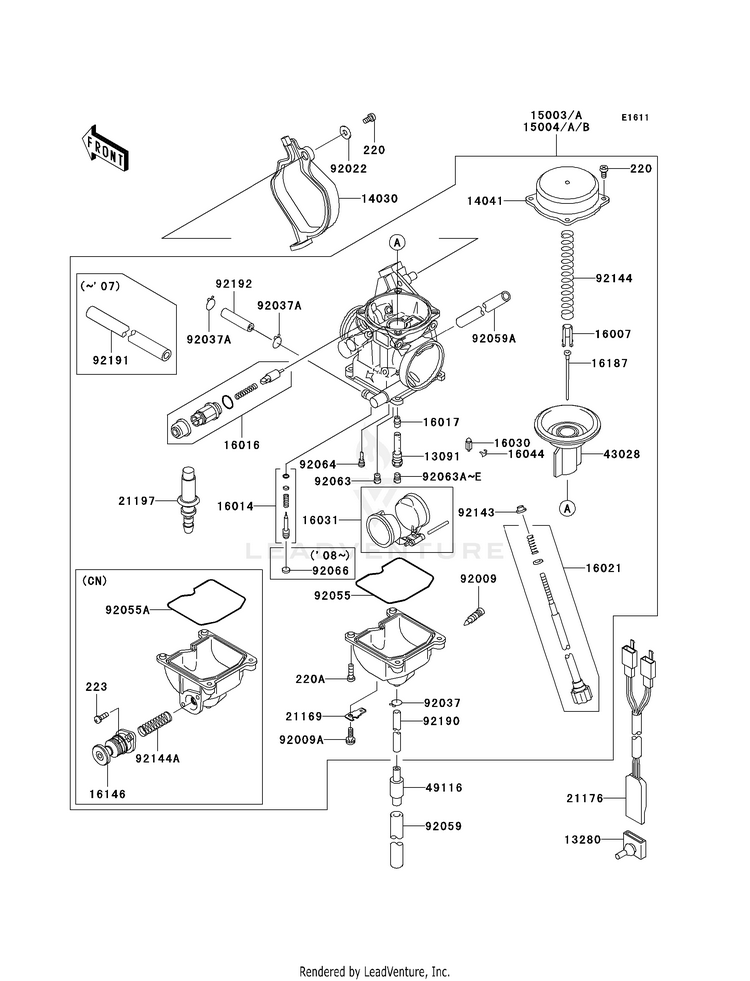 Carburetor KVF360AAF Prairie 360 4X4 (2010) Schematic
