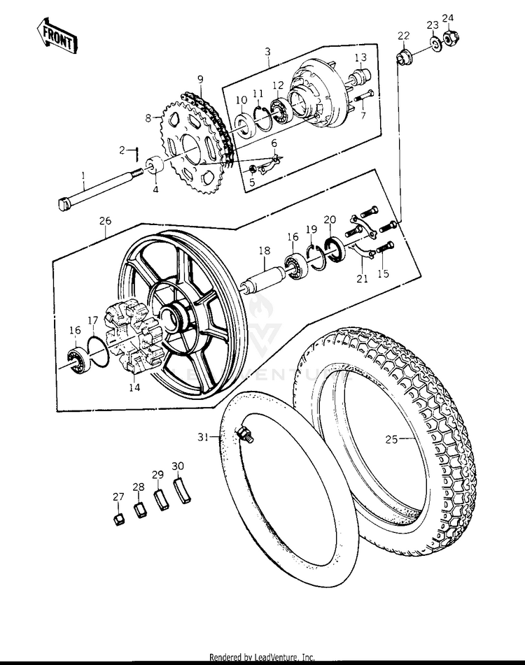 Rear Wheel/Tire/Hub/Chain ('78 C1/C1a) Schematic
