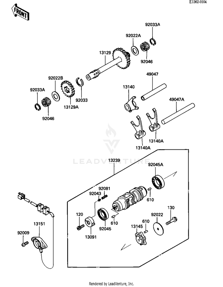 Gear Change Drum & Forks Schematic