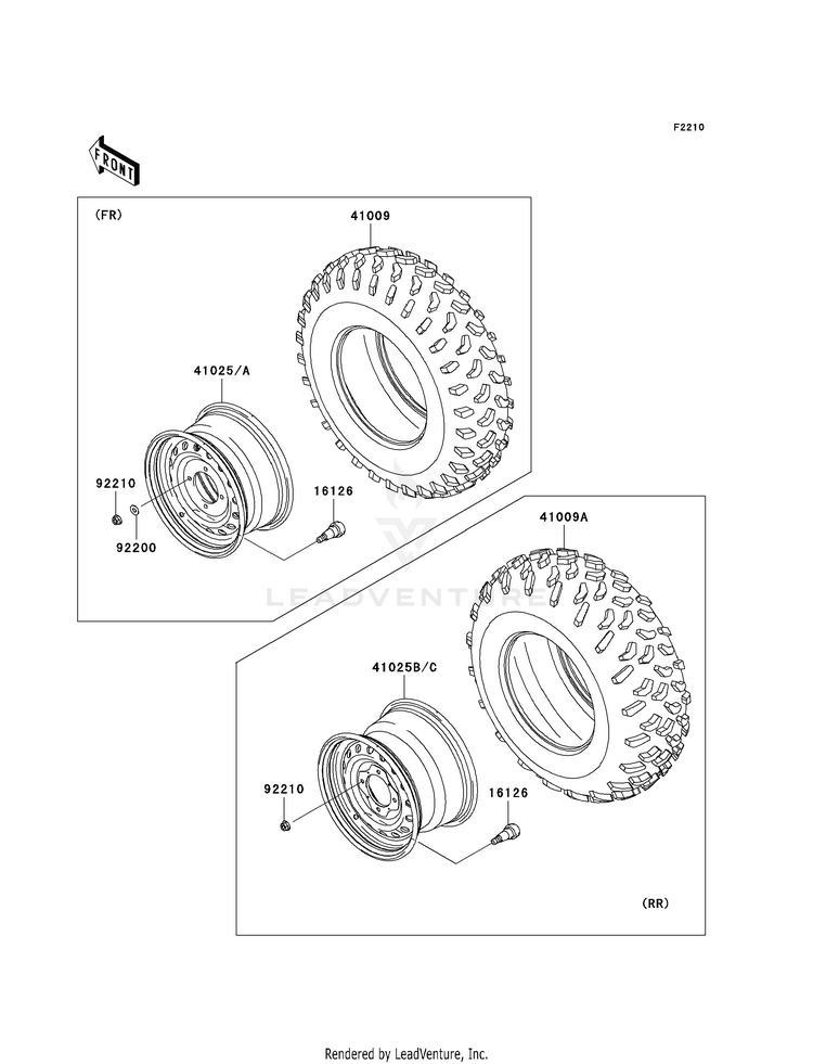 Wheels/Tires KVF750E8F Brute Force 750 4x4i Hardwoods Green HD (2008) Schematic