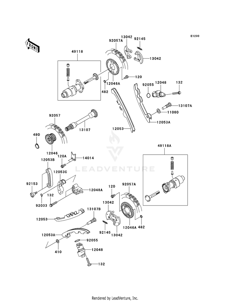 Camshaft(S)/Tensioner KVF750E8F Brute Force 750 4x4i Hardwoods Green HD (2008) Schematic
