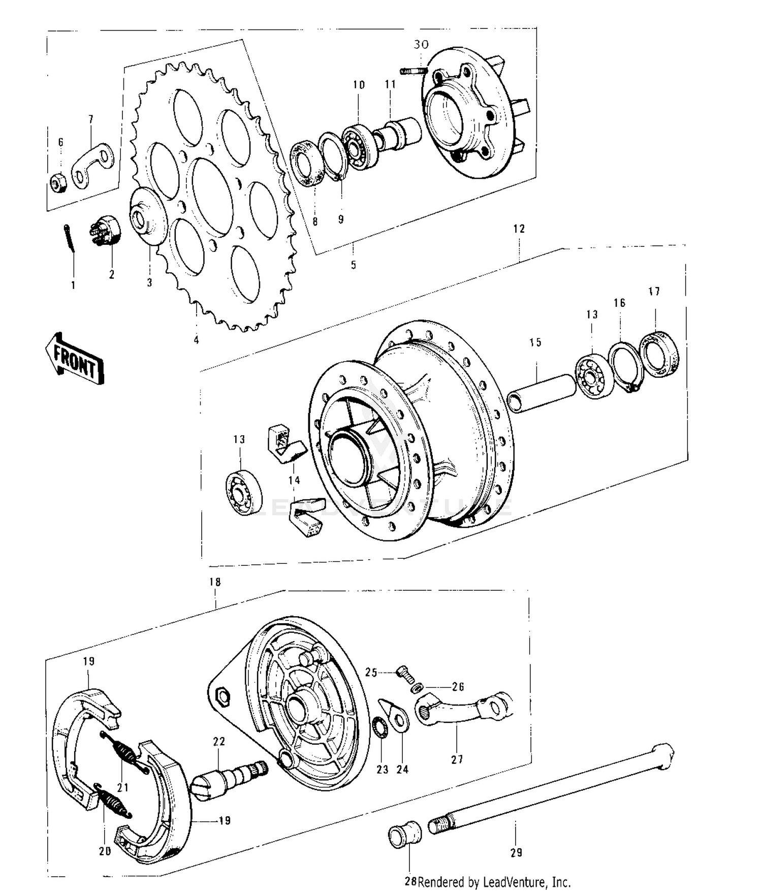 REAR HUB/BRAKE ('74-'75)