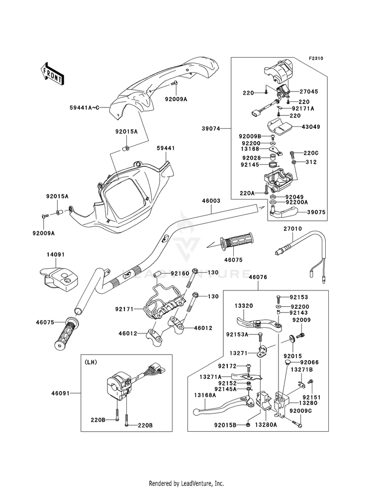 Handlebar KVF750E8F Brute Force 750 4x4i Hardwoods Green HD (2008) Schematic