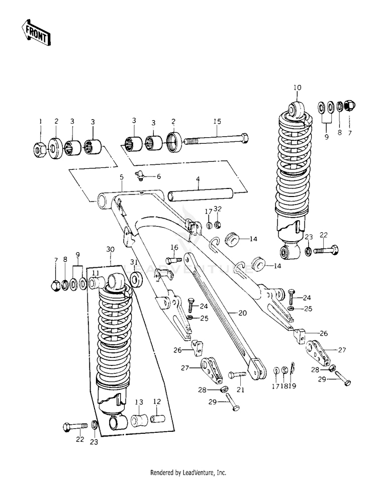 Swing Arm/Shock Absorbers ('78 C1/C1a) Schematic