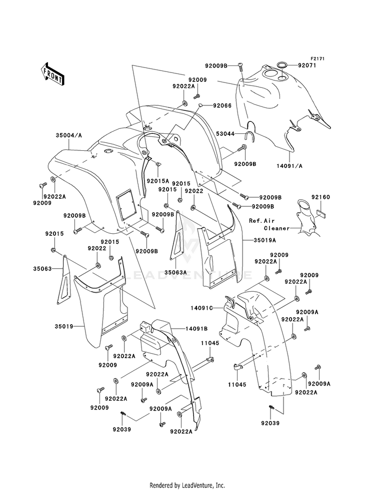 Front Fender(S) KVF360CAF Prairie 360 4X4 Realtree APG HD (2010) Schematic