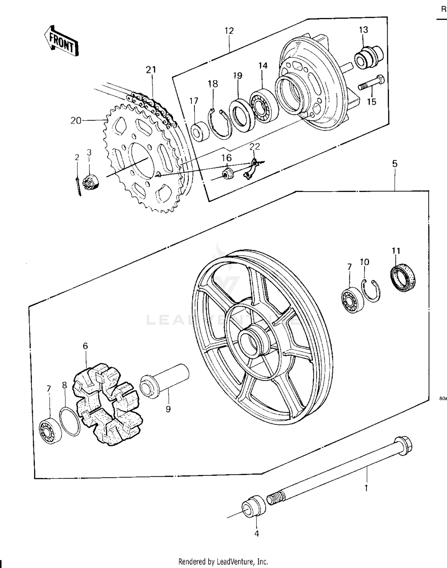 REAR WHEEL/HUB/CHAIN ('80 H1)
