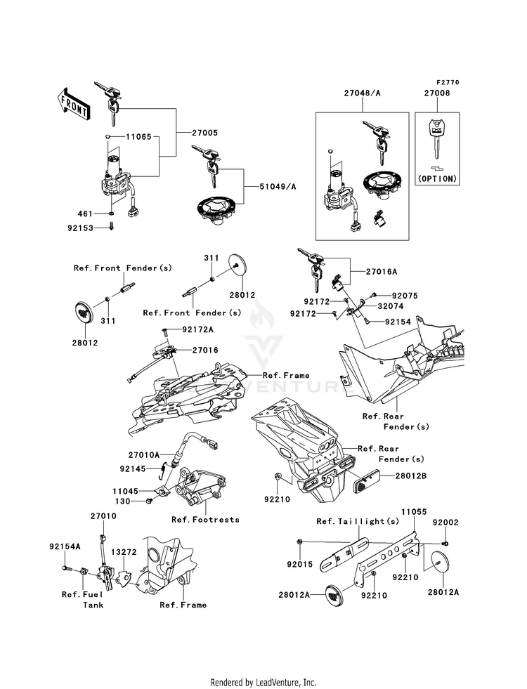 Ignition Switch/Locks/Reflectors EX300BEF Ninja 300 ABS (2014) Schematic