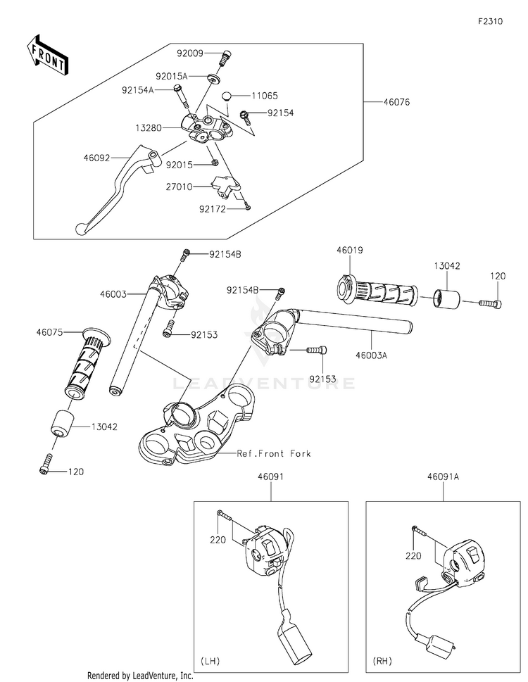 Handlebar EX400GPFBL Ninja 400 ABS (2023) Schematic