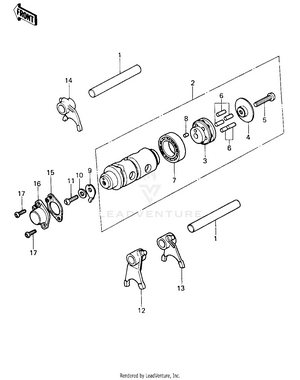 Gear Change Drum & Forks (ke100-a9/a10) Schematic