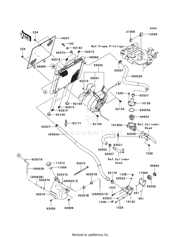 Radiator KVF750F8F Brute Force 750 4x4i (2008) Schematic