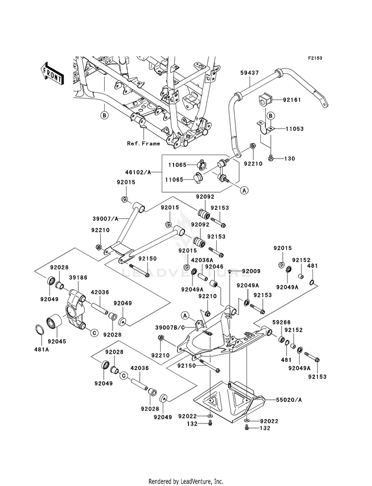 Rear Suspension KVF650H8F Brute Force 650 4x4i (2008) Schematic