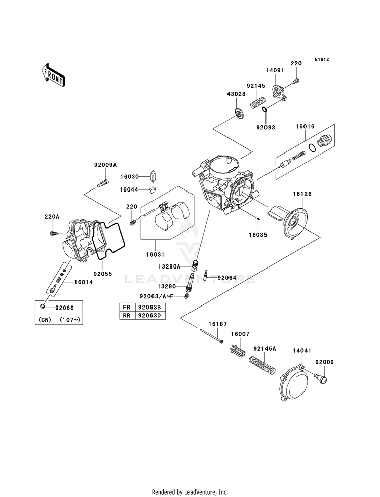 Carburetor Parts KVF750A7F Brute Force 750 4x4i (2007) Schematic