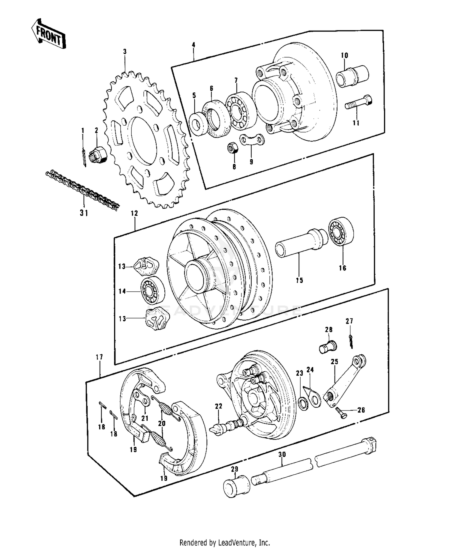 REAR HUB/BRAKE/CHAIN ('73-'75 D/E/F & '7