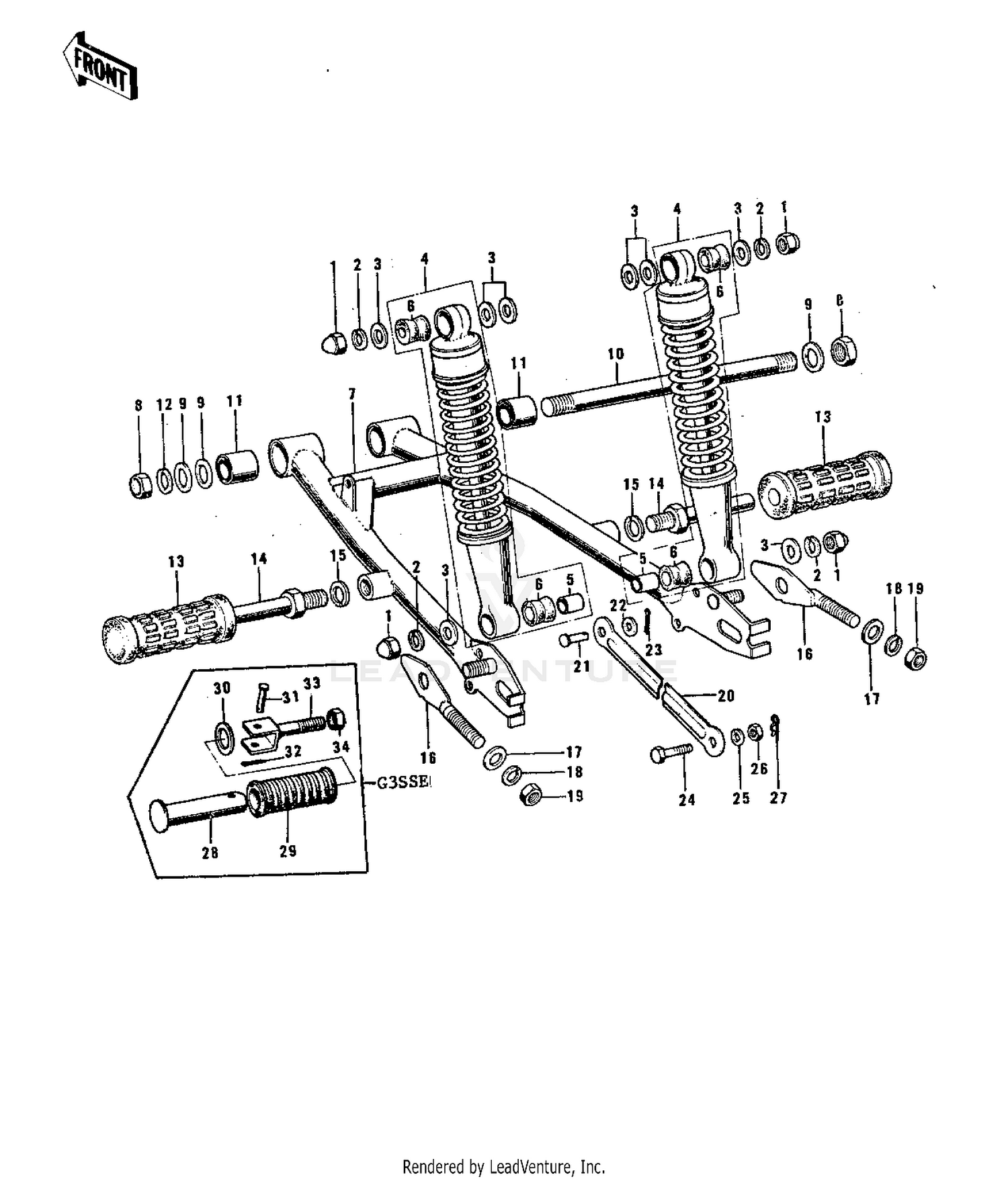 SWING ARM/SHOCK ABSORBERS ('74-'75)