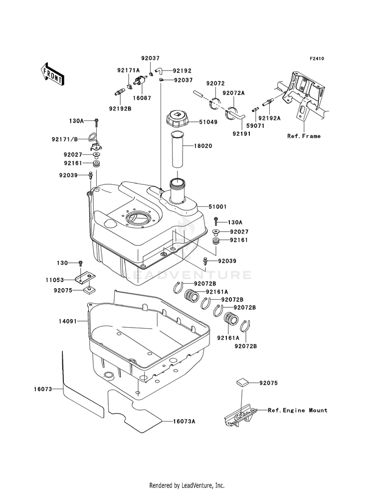 Fuel Tank KVF750E8F Brute Force 750 4x4i Hardwoods Green HD (2008) Schematic