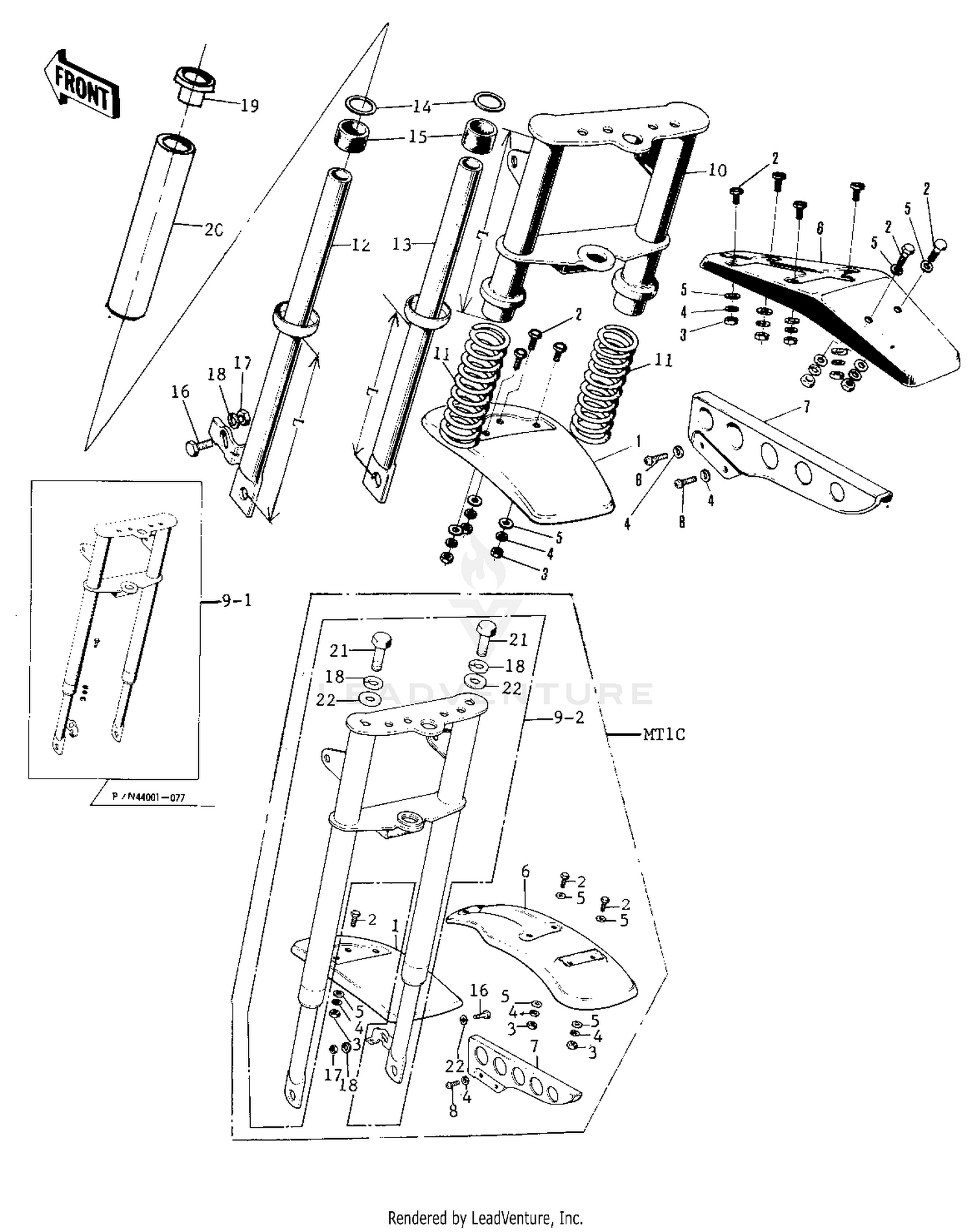 FRONT FORK/FENDERS/CHAIN COVER ('71-'75)