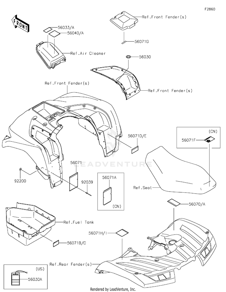 Labels KVF750LLF Brute Force 750 4x4i (2020) Schematic
