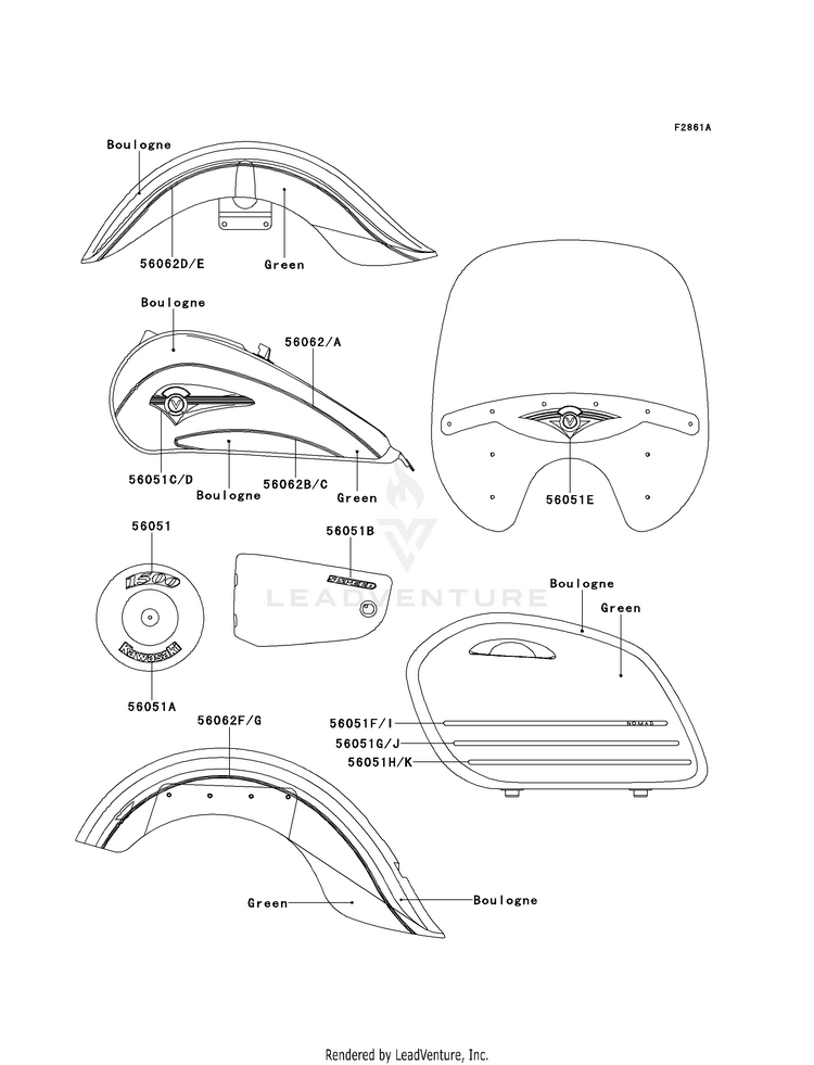 Decals (Boulogne/Green) VN1500-G1 Vulcan 1500 Nomad (1999) Schematic