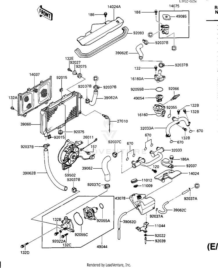 Radiator/Fan/Water Pump (E/No. 029801-) Schematic