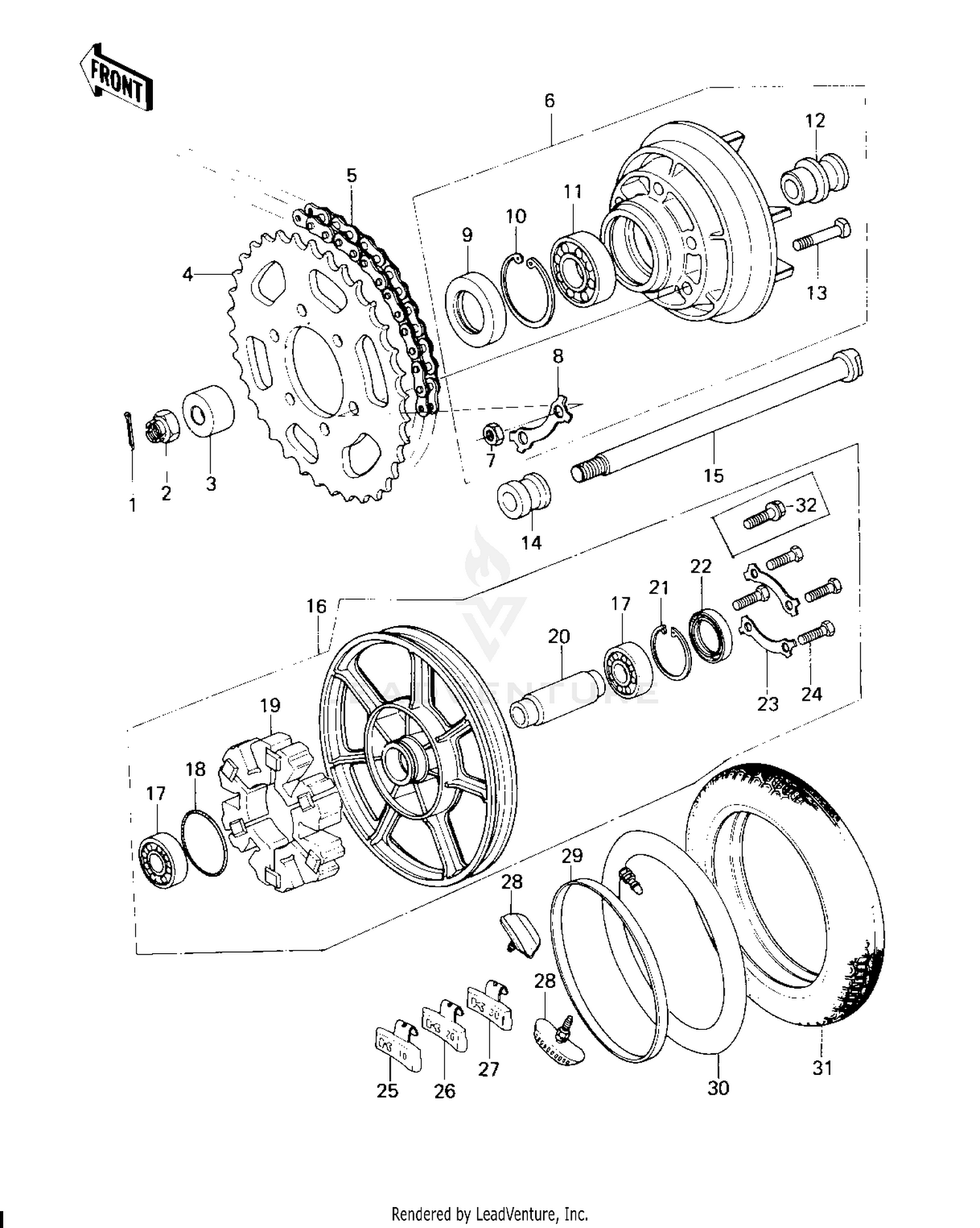 REAR WHEEL/TIRE/HUB/CHAIN