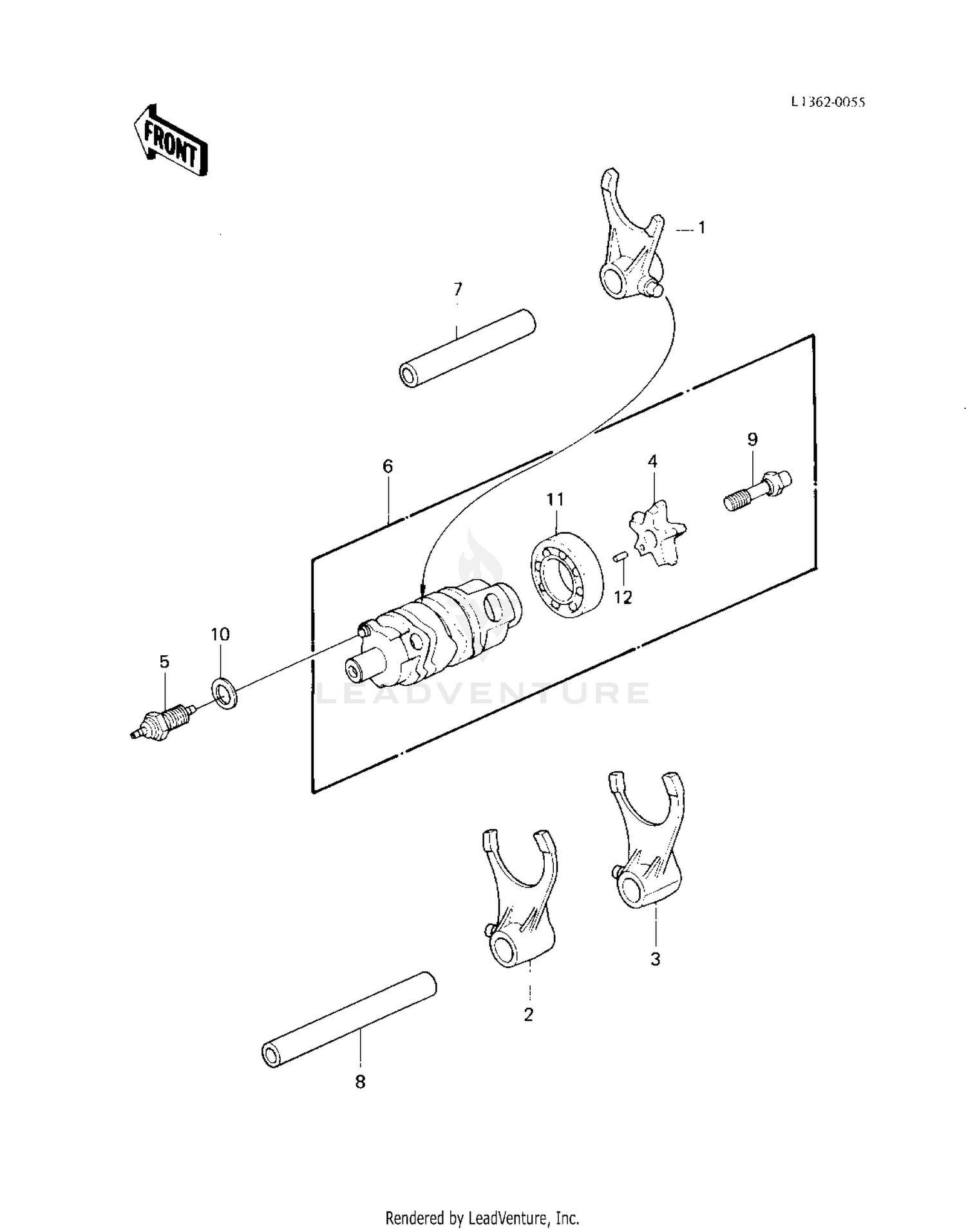 GEAR CHANGE DRUM & FORKS ('83 KLT200-C1)
