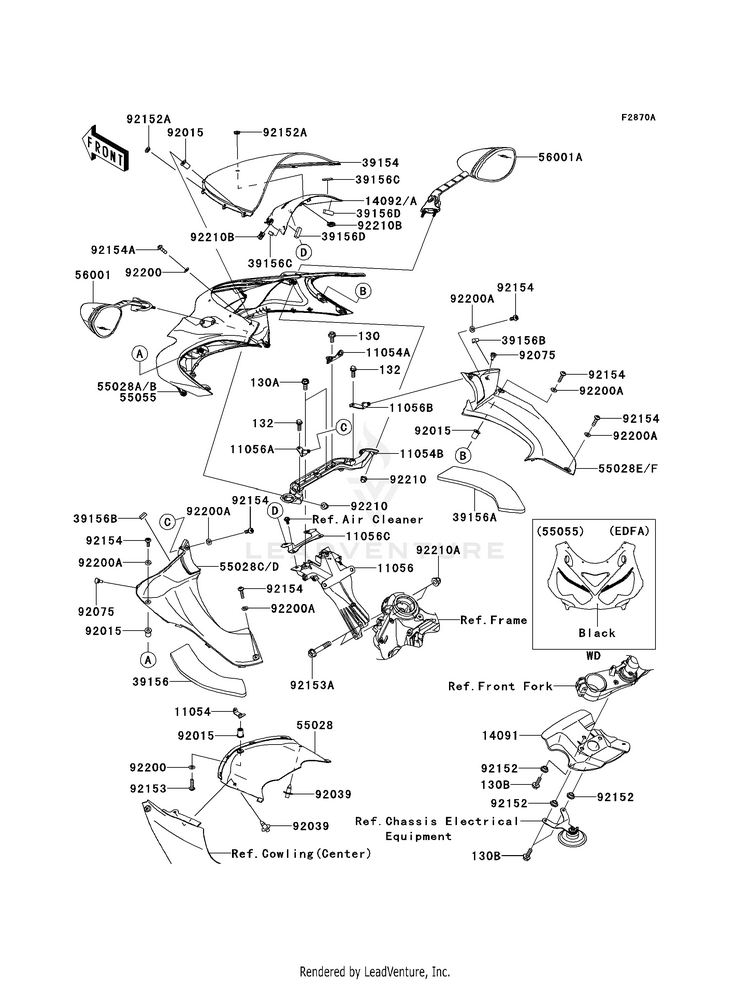 Cowling (Upper)(Edf/Edfa) ZX1400EDF Ninja ZX-14R (2013) Schematic