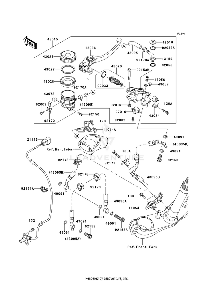 Front Master Cylinder ZX1400EDF Ninja ZX-14R (2013) Schematic