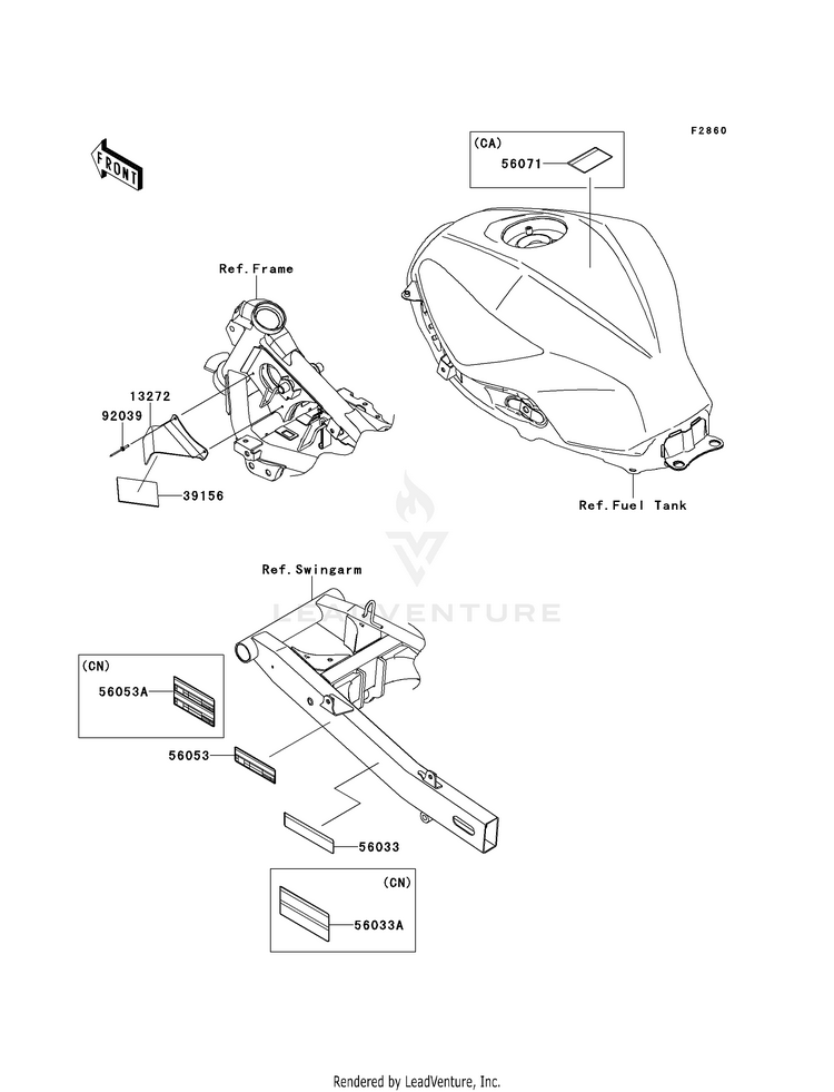 Labels EX300BES Ninja 300 ABS (2014) Schematic