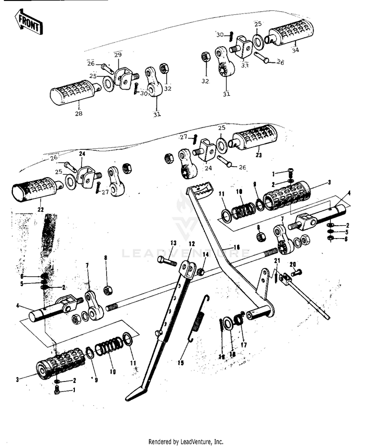 Footrests/Stand/Brake Pedal ('74-'75 F9- Schematic