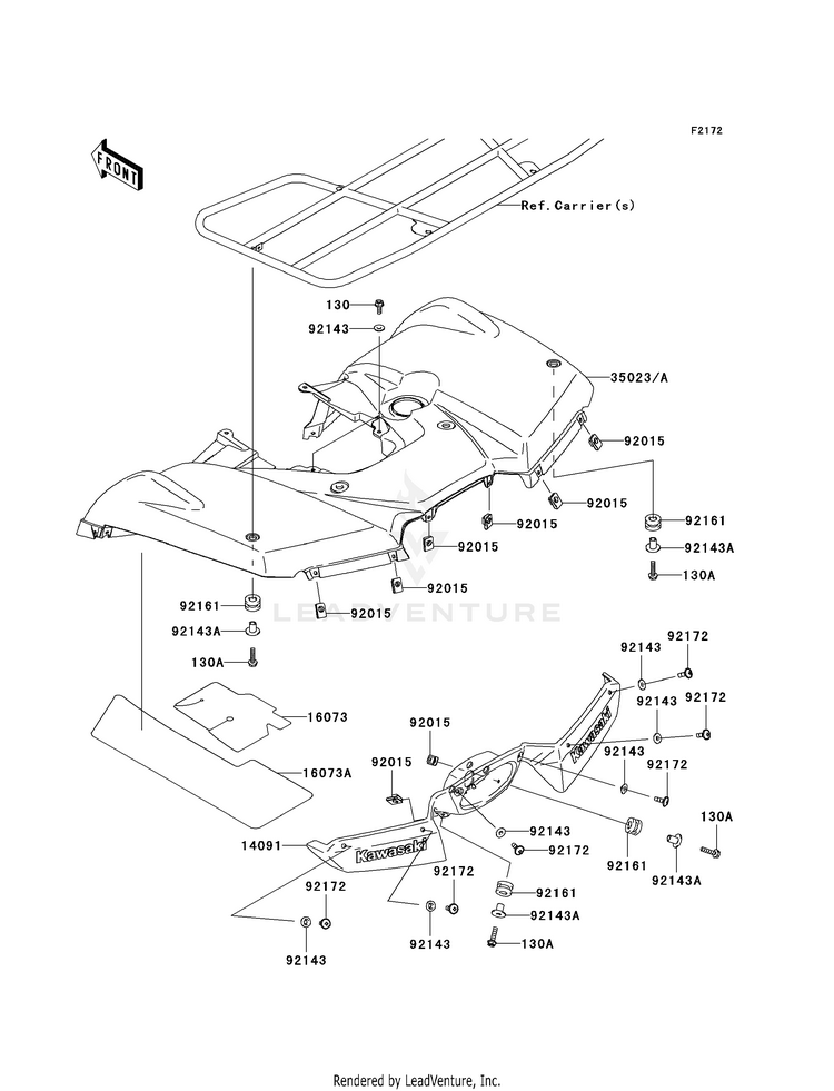 Rear Fender(S) KVF650H8F Brute Force 650 4x4i (2008) Schematic