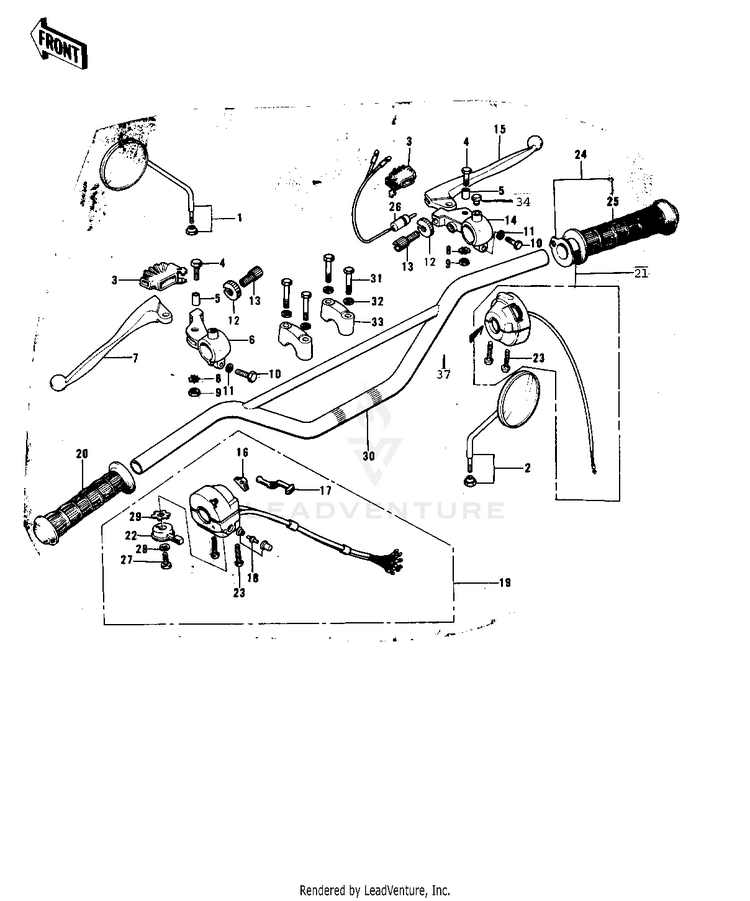 Handlebar ('74-'75 F9-B/F9-C 350) Schematic