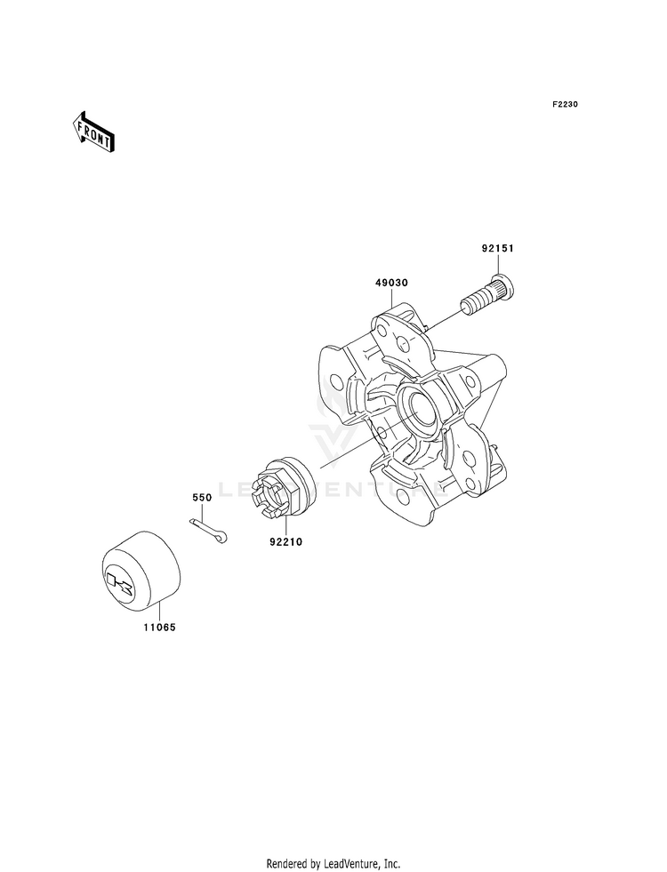 Front Hub KVF750E8F Brute Force 750 4x4i Hardwoods Green HD (2008) Schematic