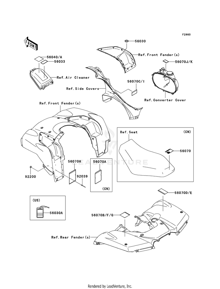 Labels KVF750A7F Brute Force 750 4x4i (2007) Schematic