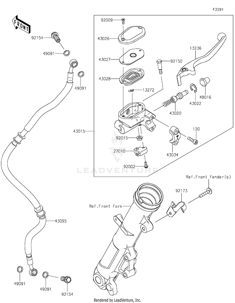 Front Master Cylinder EX400HLF Ninja 400 (2020) Schematic