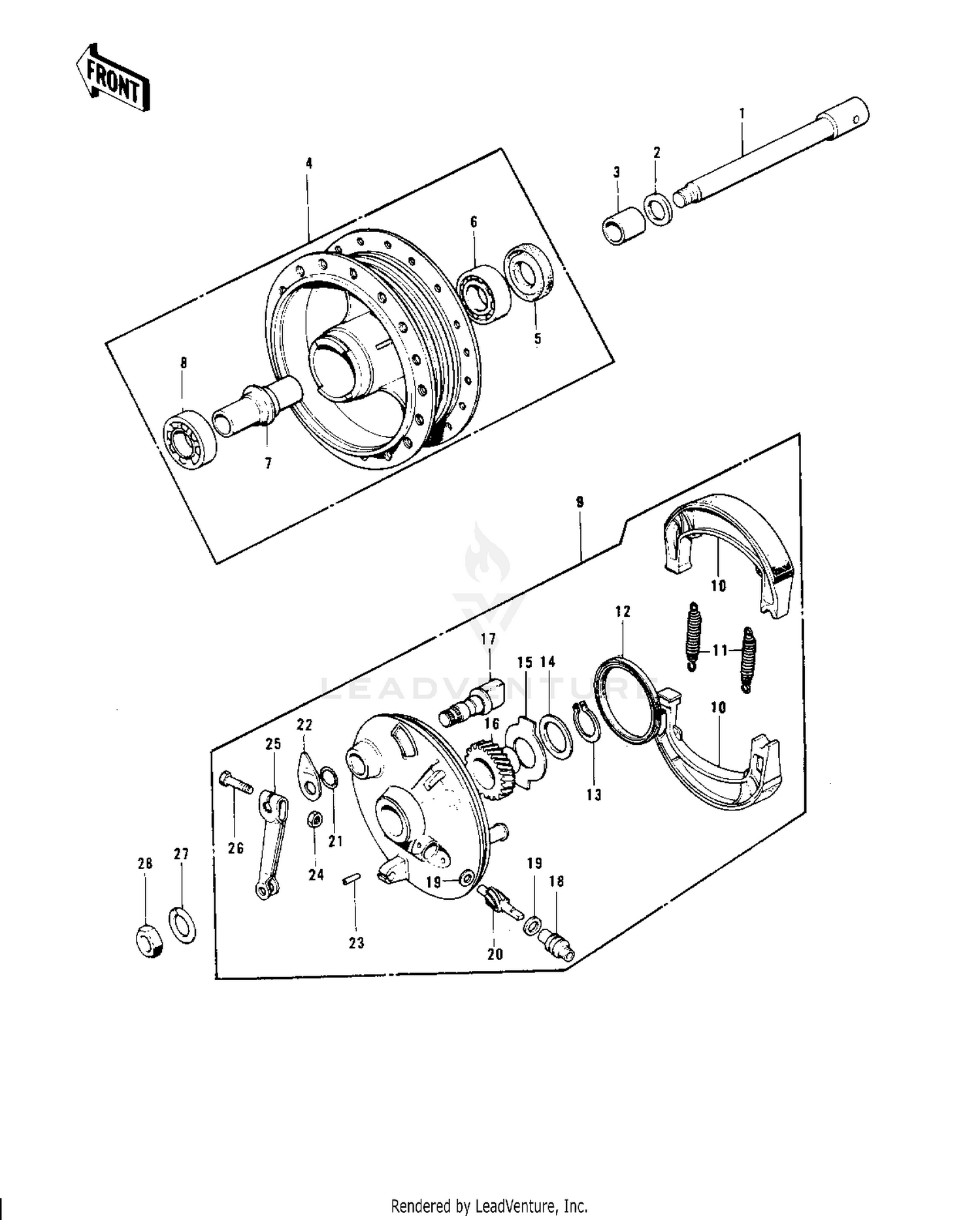 FRONT HUB/BRAKE ('74-'75)