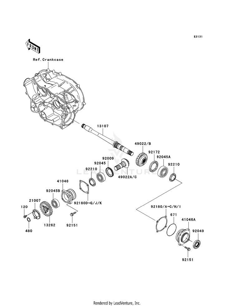 Front Bevel Gear KVF360AAF Prairie 360 4X4 (2010) Schematic