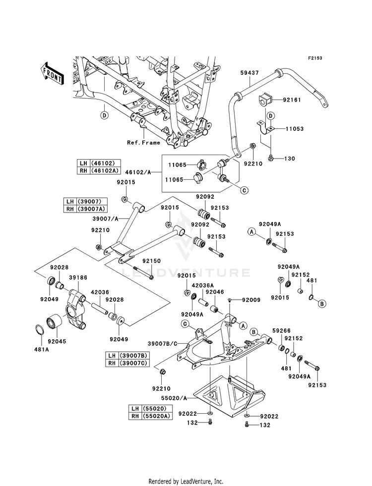 Rear Suspension KVF650F8F Brute Force 650 4x4i (2008) Schematic